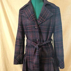 Berman Black Plaid Wool Belted Coat